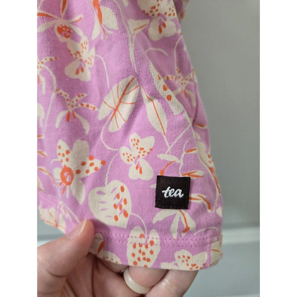 Tea Collection Girls Pink Orchid Floral Cotton Jersey Romper Size 16